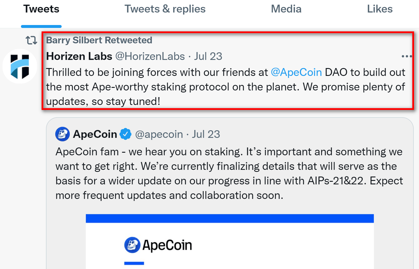 ApeCoin 选择 ZEN 来开发质押平台